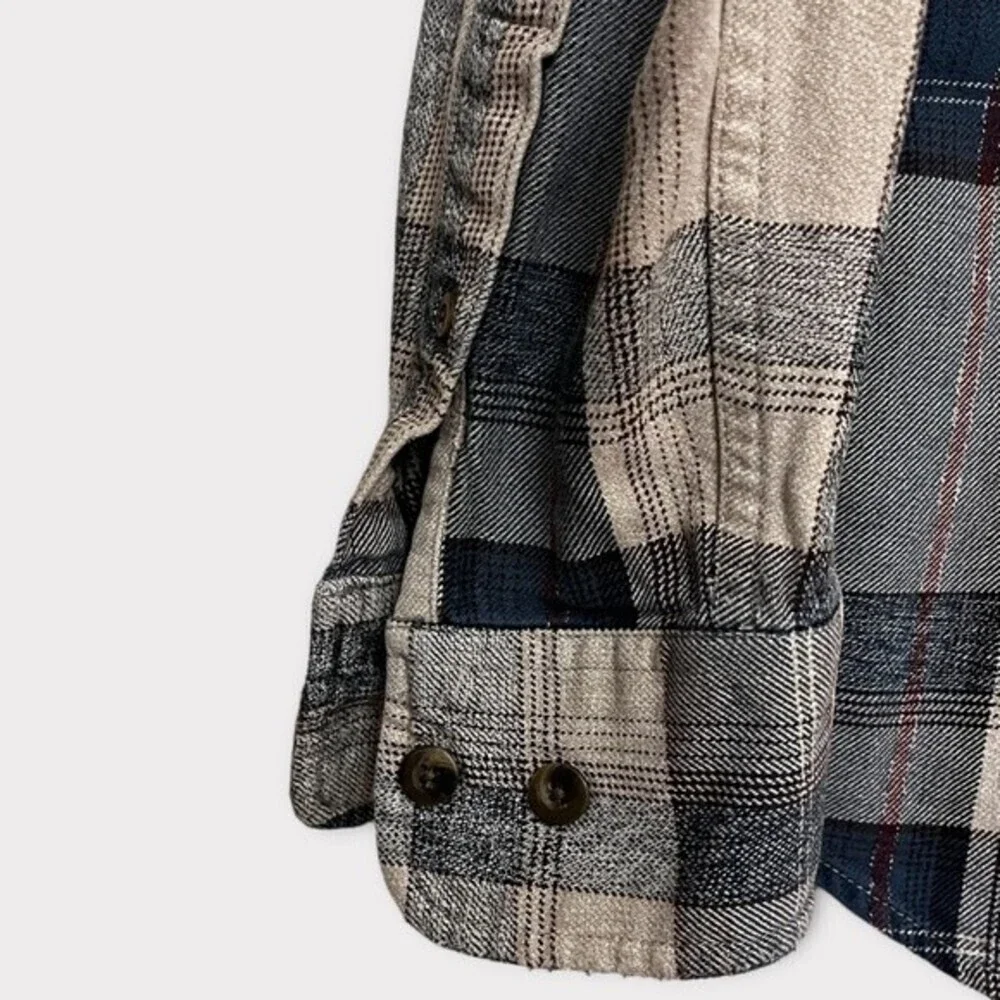 Cabela’s Plaid Button Down Shirt Beige Long Sleeve Flannel Cotton Mens Large